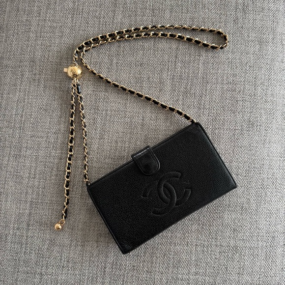 ❌SOLD❌AUTHENTIC CHANEL Black Caviar Wallet  with Box & Card & adjustable Chains✨ - Picture 5 of 17